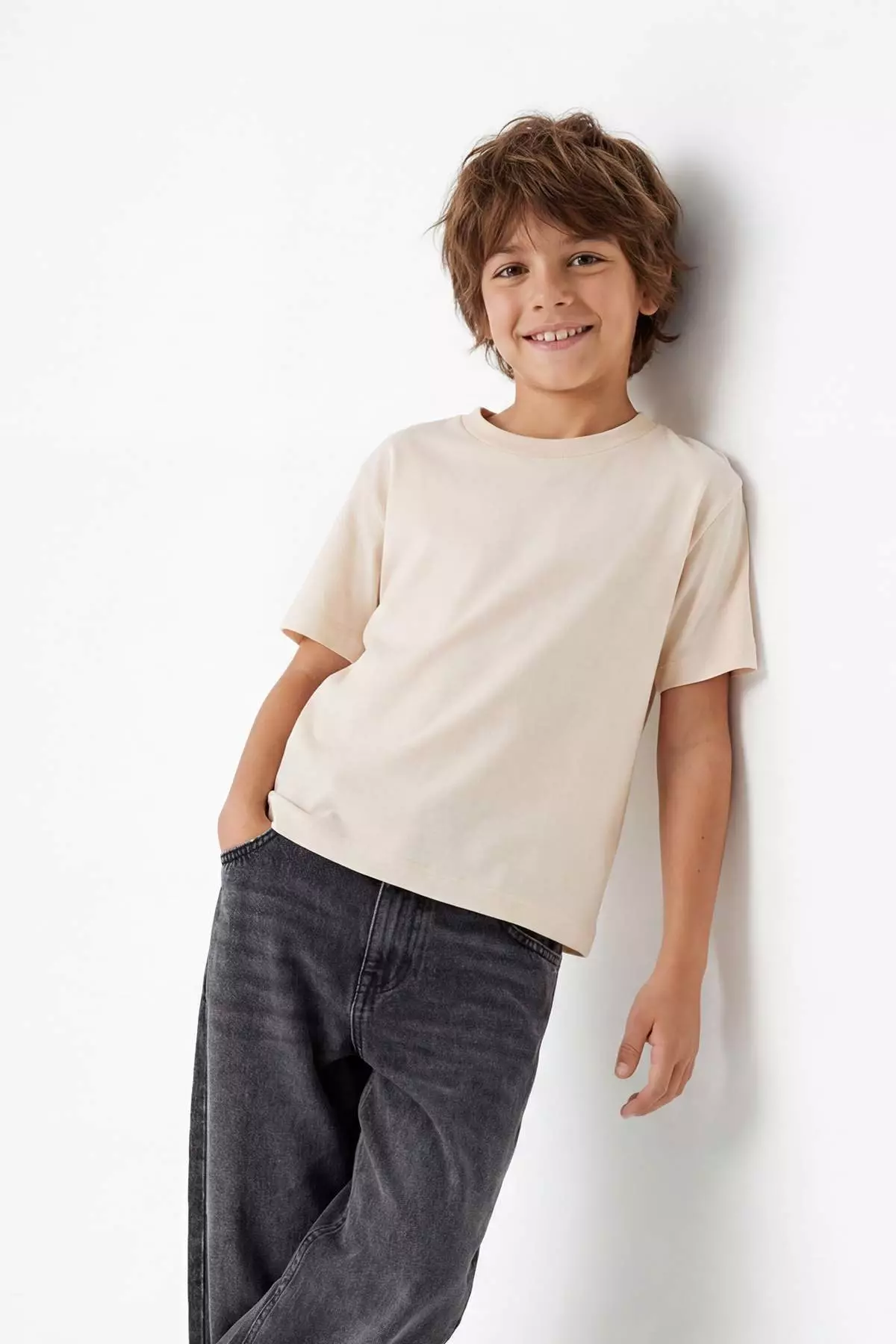 Khaki-Stone Plain Knitted T-Shirt Tkdss25Ts00009