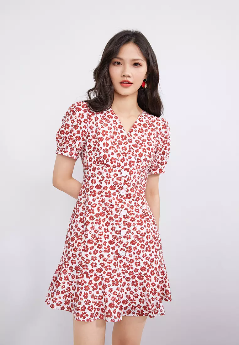V-Neck Floral Mini Dress