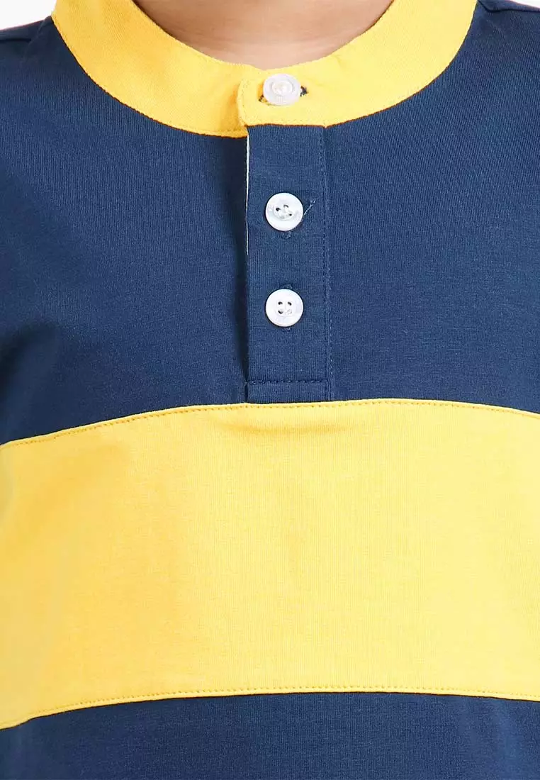 Forest Kids Premium Weight Cotton Stretchable Mandarin Collar T Shirt Men | T Shirt Baju Budak Lelaki - FK20170-30Blue