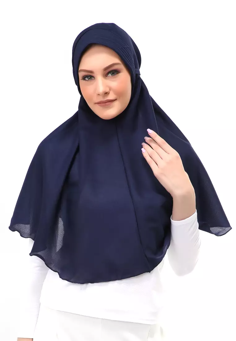Anisa Jilbab Khimar Muslimah Polos Tali Berbo Regular Fit - Navy