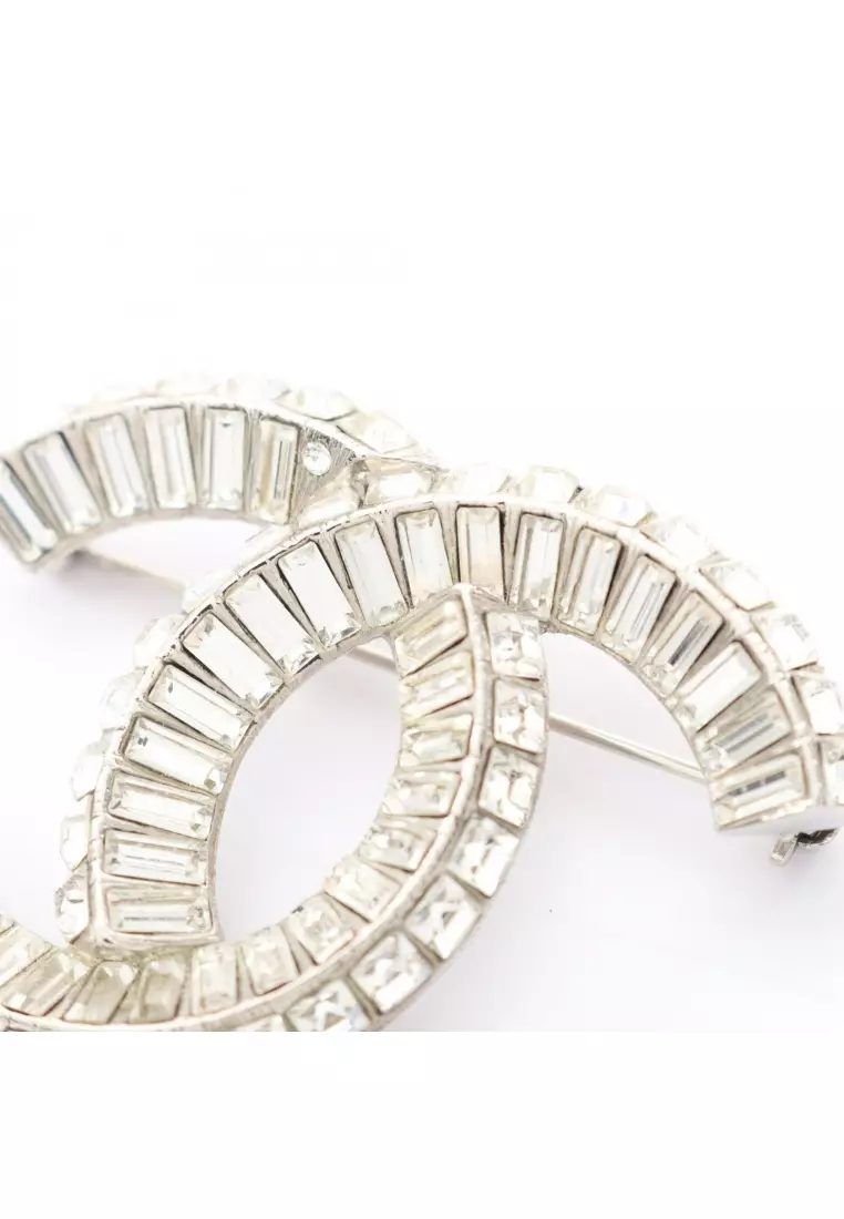 Chanel Pre-Loved Chanel coco mark brooch Rhinestone Silver clear