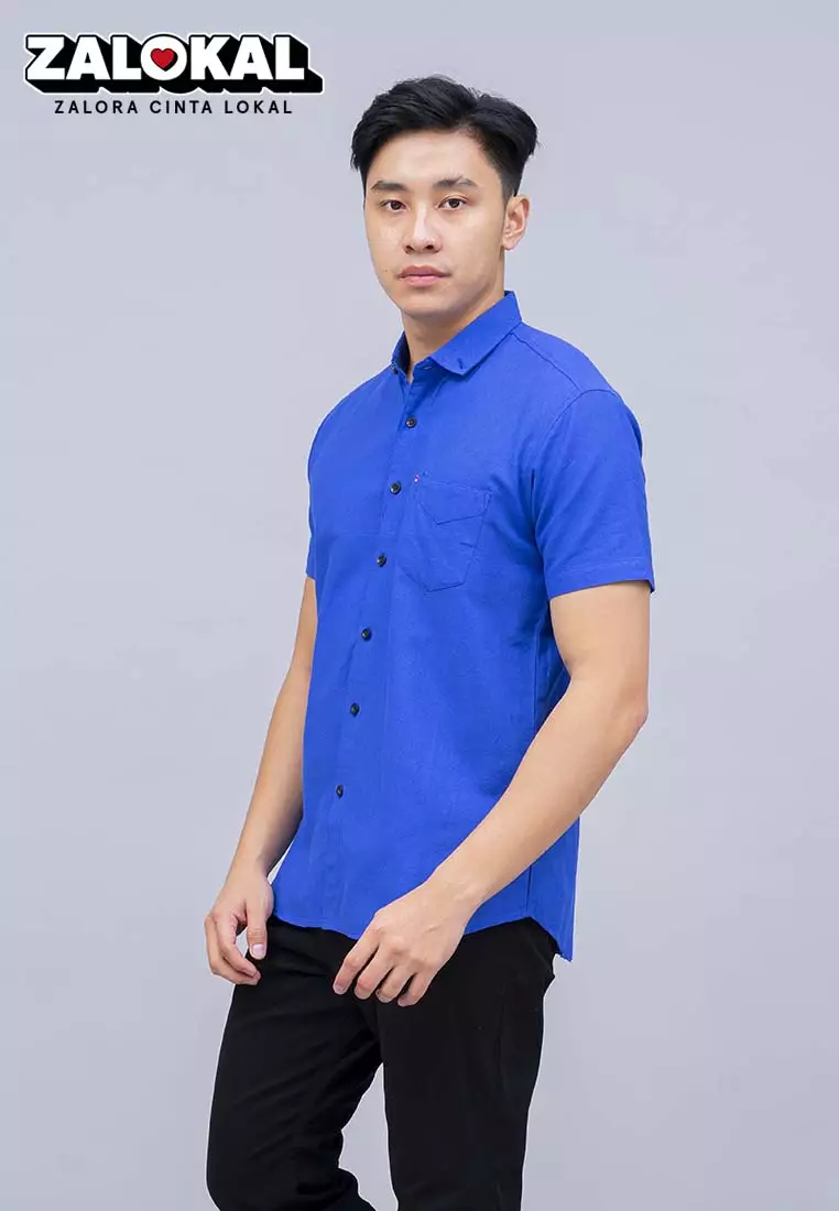 Houseofcuff Kemeja Pria Lengan Pendek Slim Fit Biru Elektrik