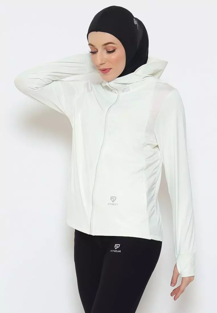Fitwear - Jaket K-Style Anti UV Olahraga Wanita FLORYN UPF 50++ PJ POCKET - BROKEN WHITE