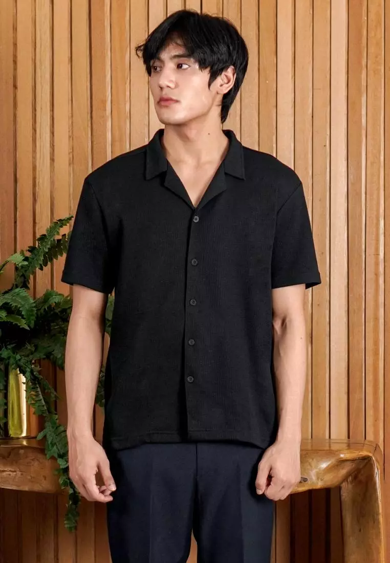 Matsuda Kemeja Pria Lengan pendek Waffle Kasual Sagae