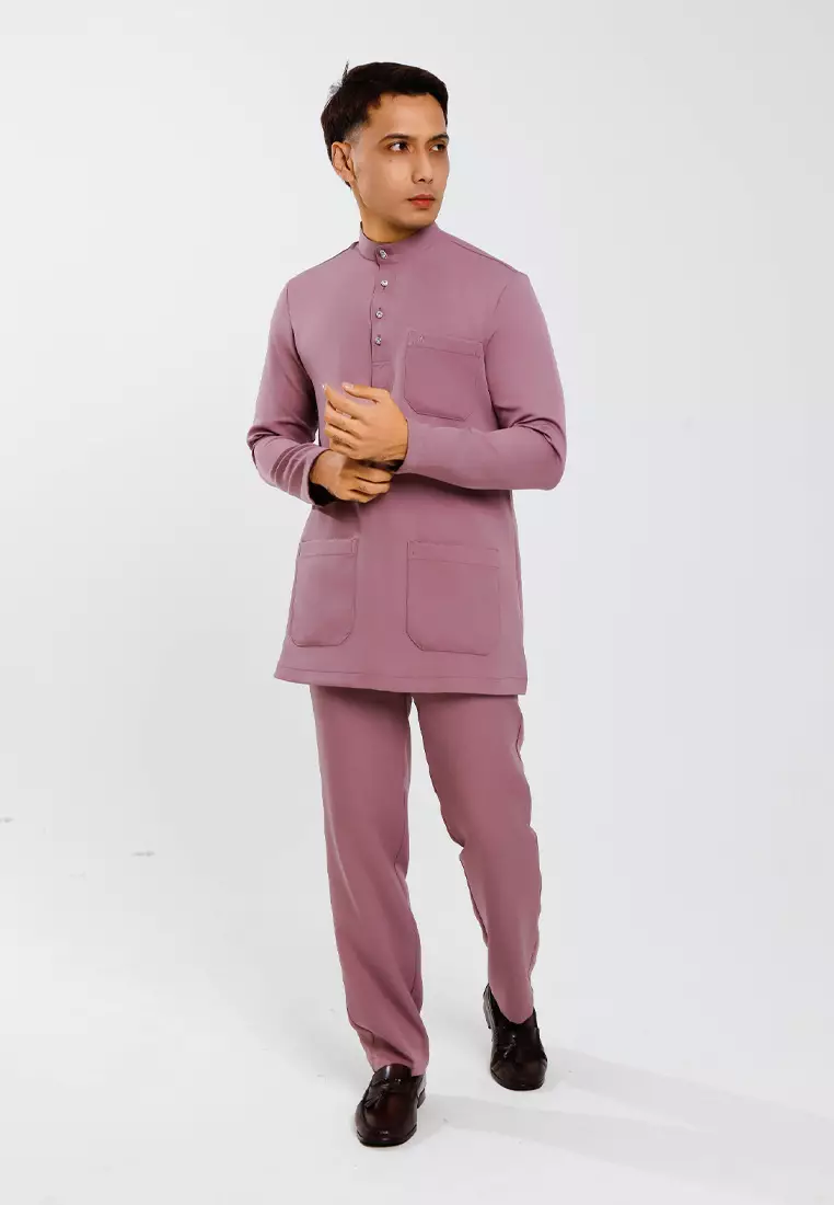 Forest x Hatta Dolmat Baju Melayu Cekak Musang Regular Fit - BM23766-76SmokePurple