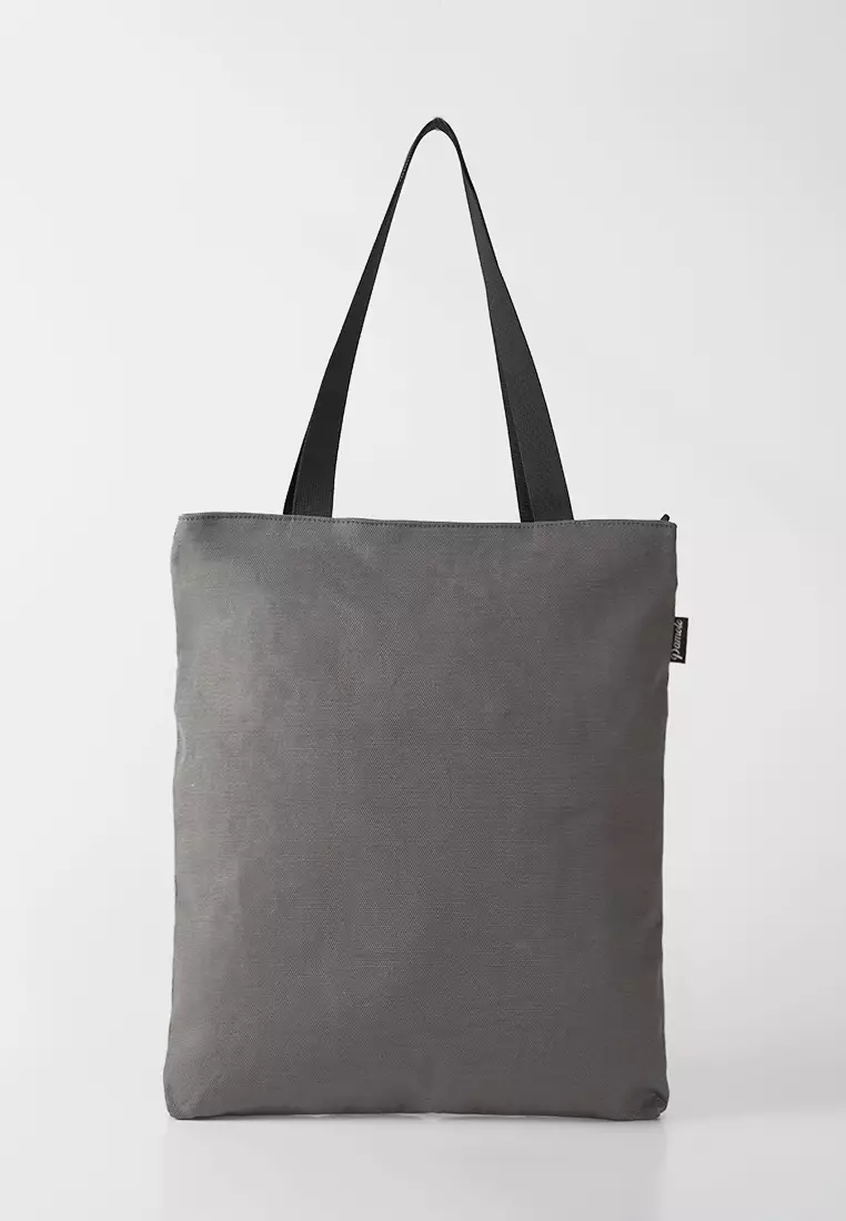 Tas Tote Bag Wanita Bahan Kanvas Penutup Resleting Yarra Series - Abu