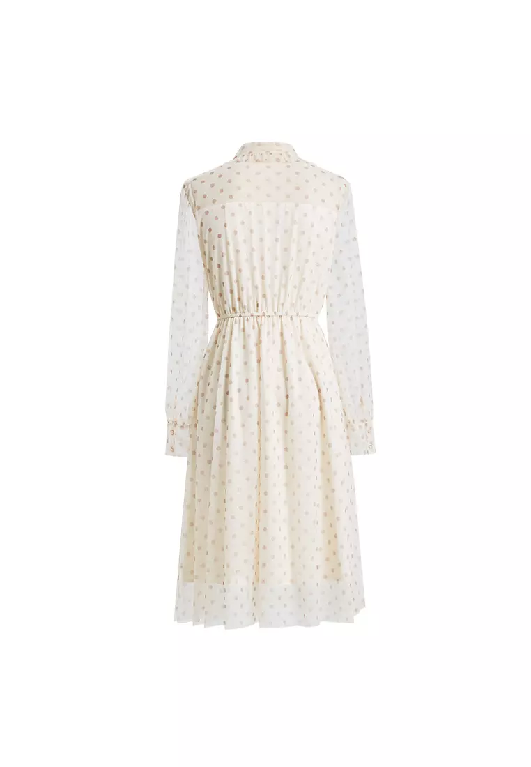 Buy Hopeshow Polka Dot Long Sleeve Ruffled Collar Midi Dress 2026