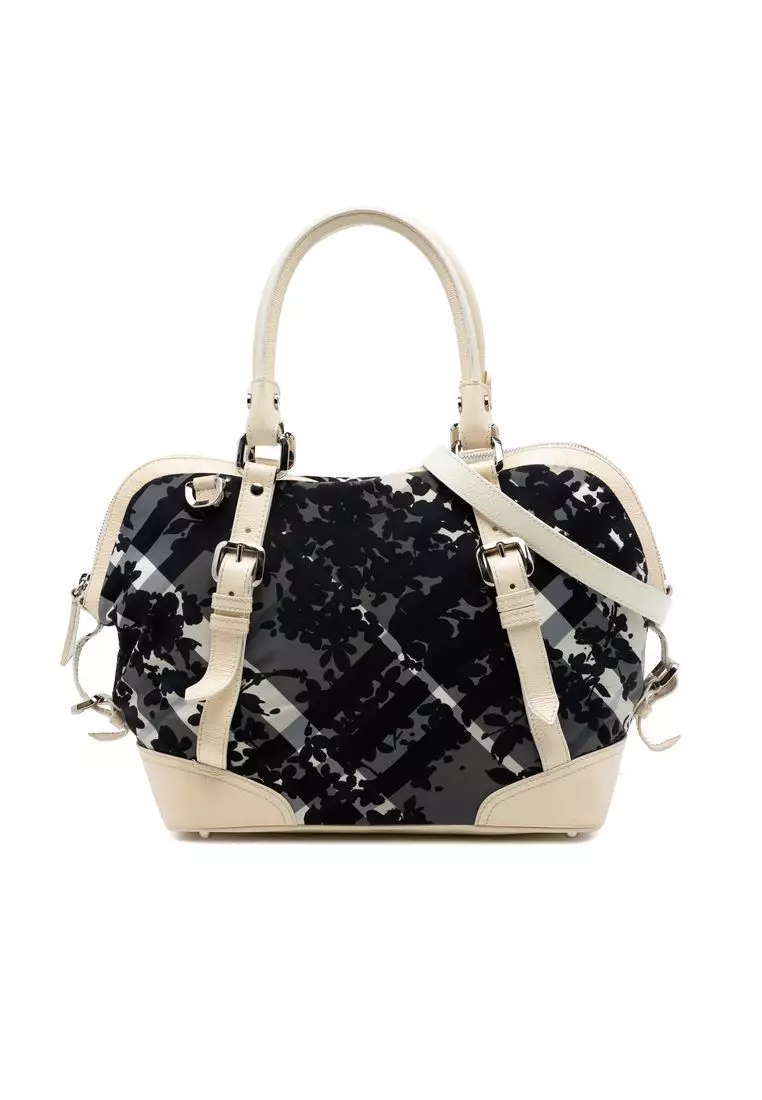 Pre-Loved Burberry Floral Beat Check Nylon And Patent Foley Satchel