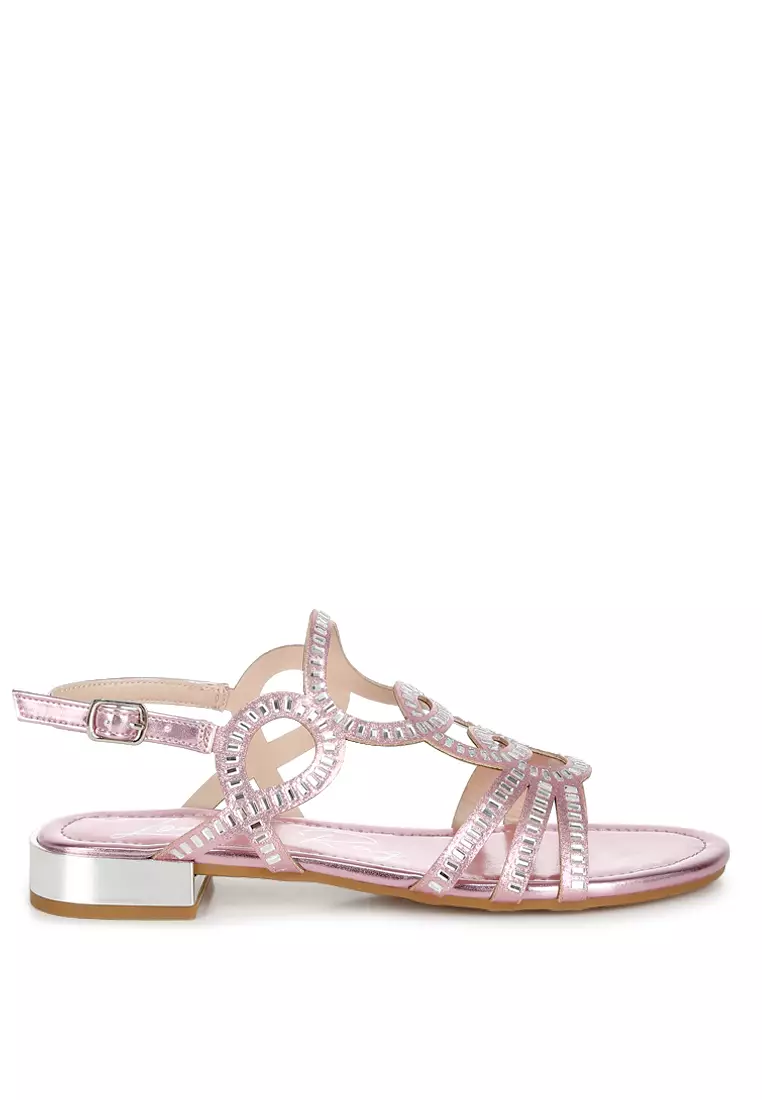 Discount on London Rag  shoes - SKU: Cut Out Detail Rhinestone Flat Sandals in Pink