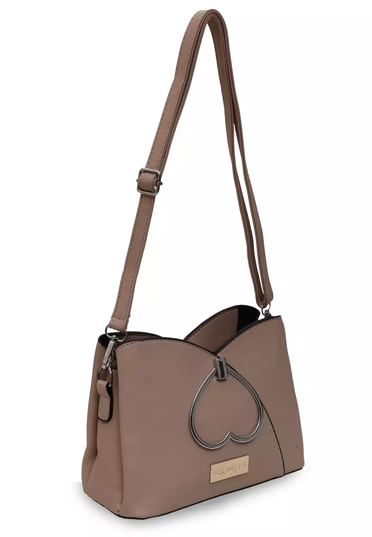 Eilaria Tas Selempang Wanita Love Design Sling Bag Large Compartment Material Leather ORIGINAL - Khaki