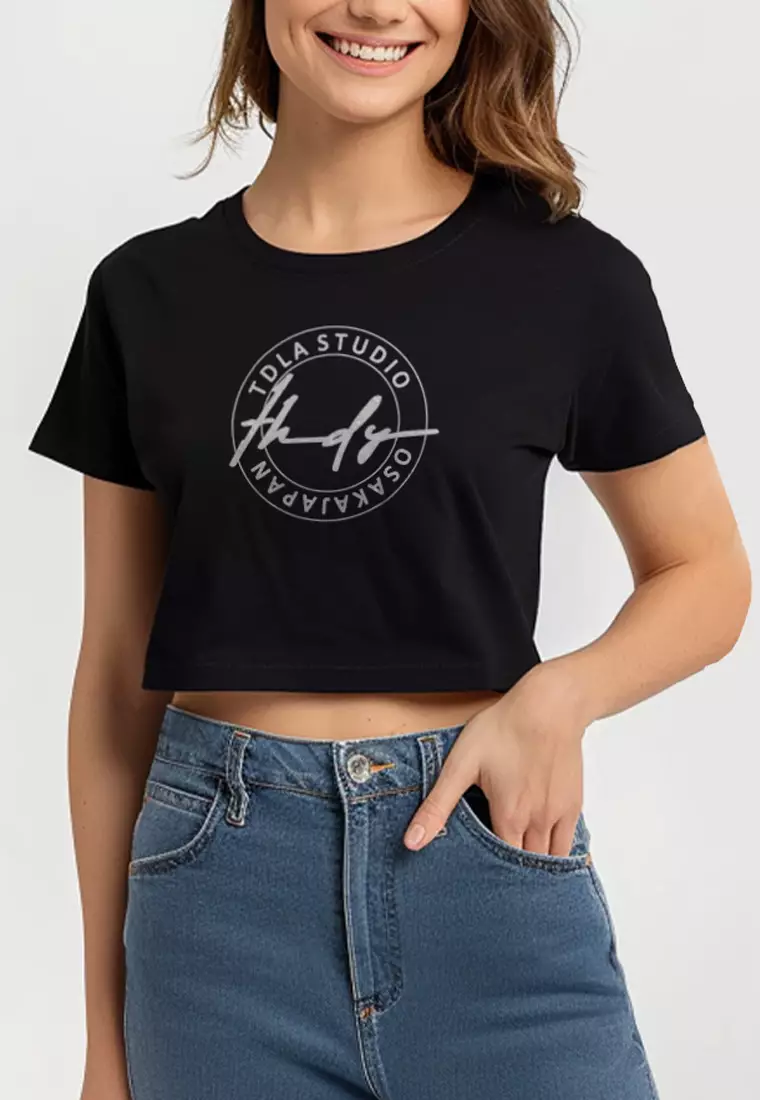 LTG93 Crop Top T shirt RCP "thdy sign stamp" hitam