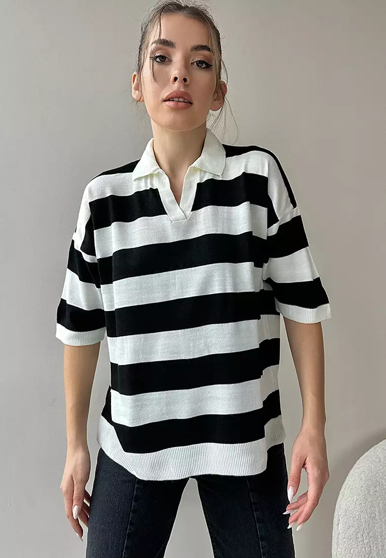 Striped polo neck outlet top