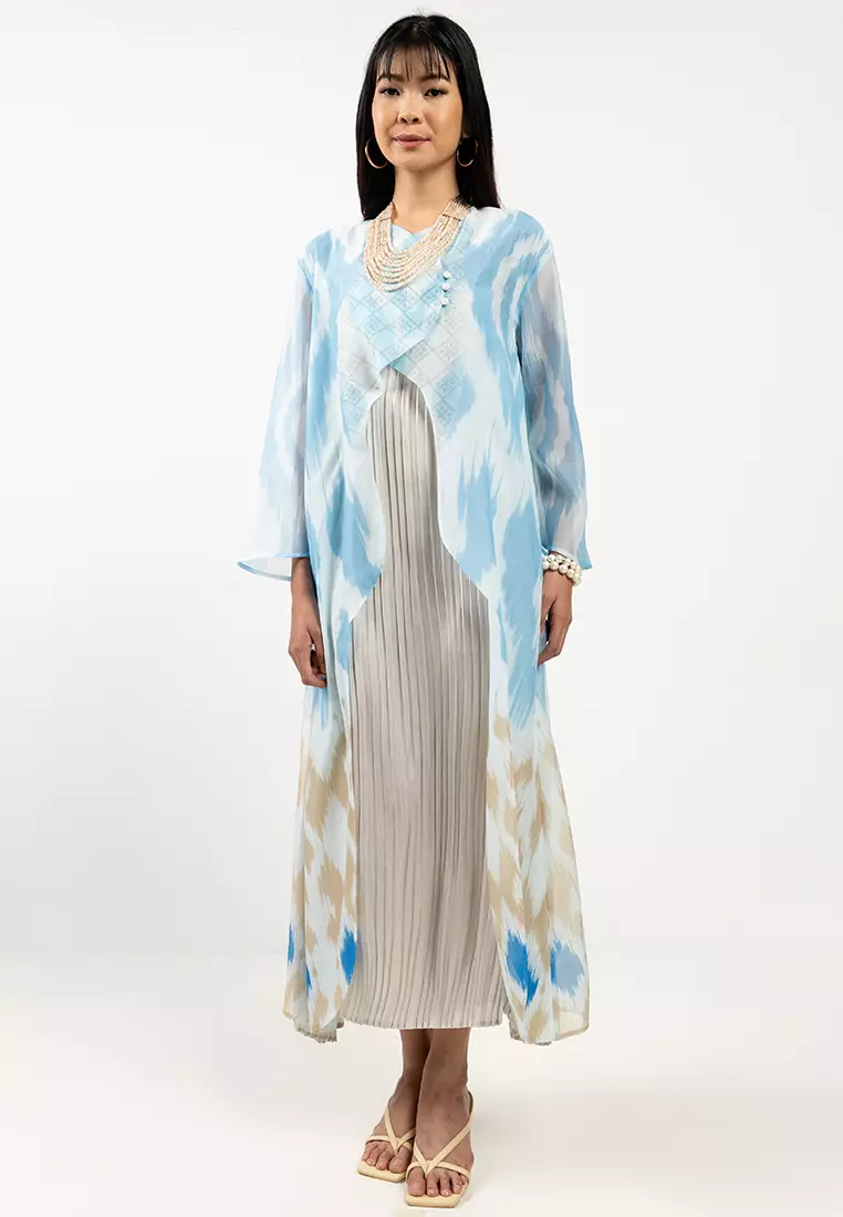Abu Ikat Wave Cut Outer & Pleated Slip Dress