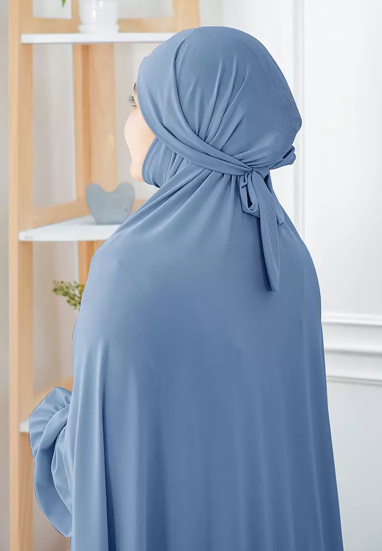 Wafa French Khimar Set | One Set Dress Abaya Syari - Blueberry Blue - XL