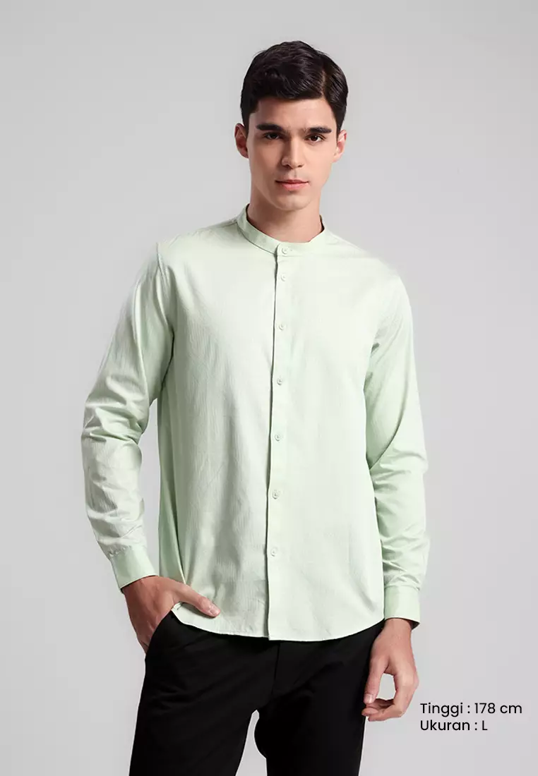 MANZONE - Kemeja Shanghai Lengan Panjang Pria Alvaro Modern Fit - Sage Warna Sage