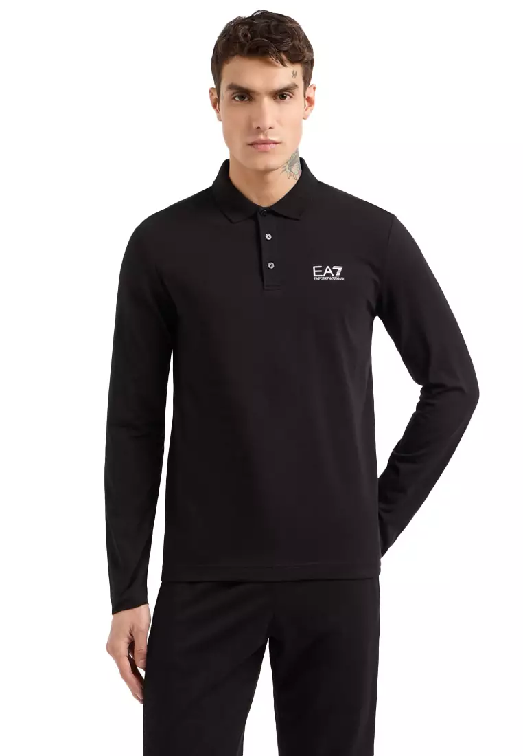 Men's Long Sleeve Polo in Black 8NPF15 PJVQZ