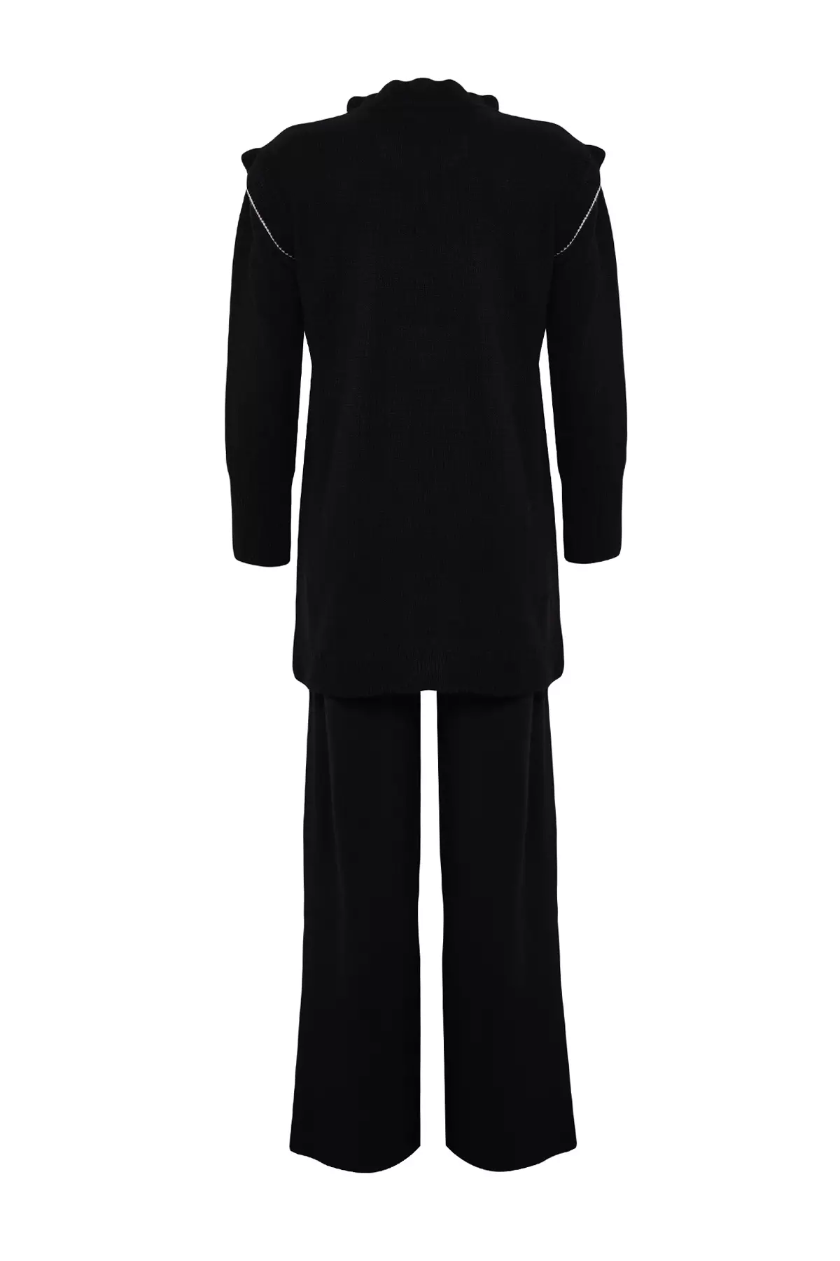 Ecru Black Ribbed Collar Knitwear Set - Tctaw25Us00006