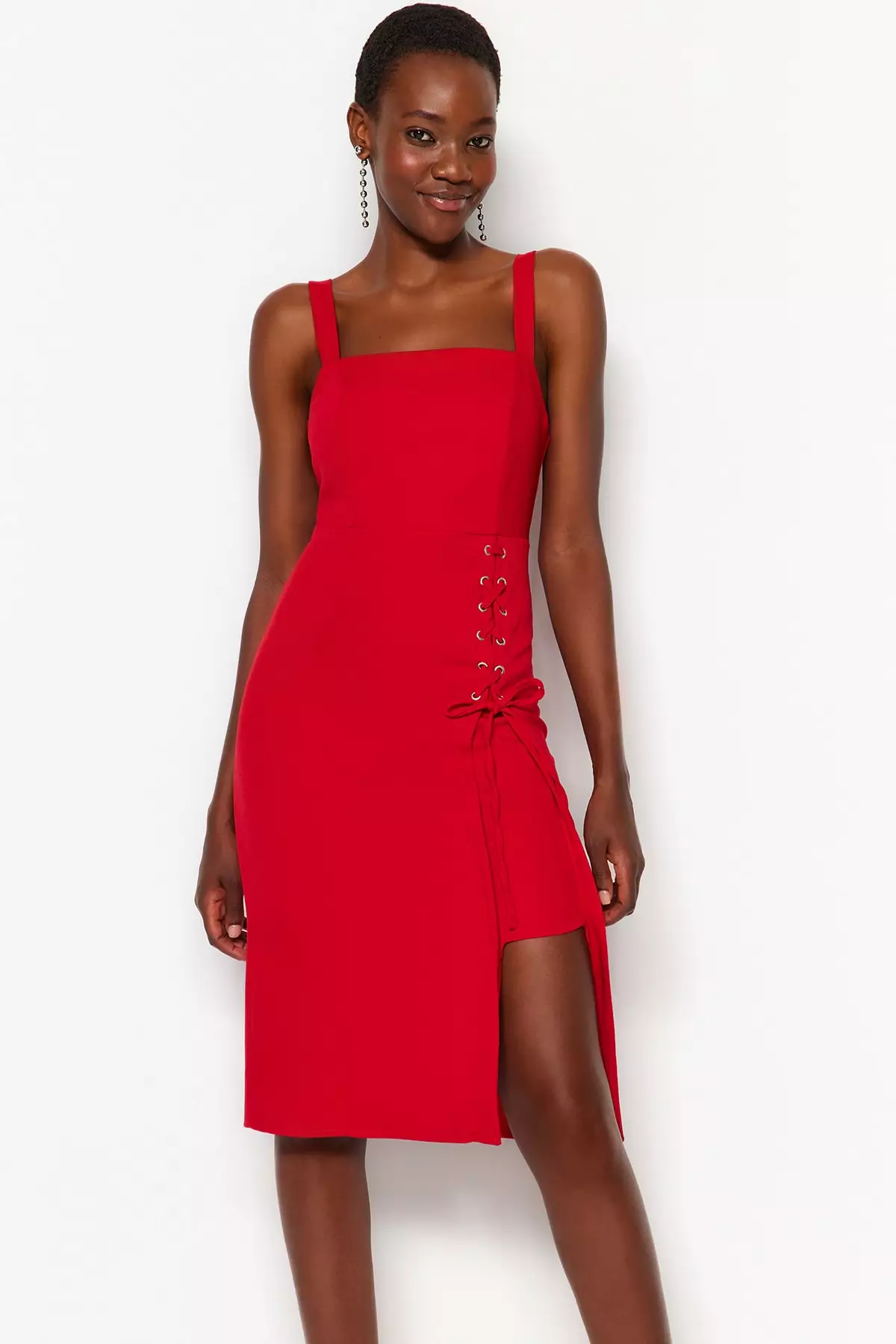 Eyelet Lace Up Midi Dress