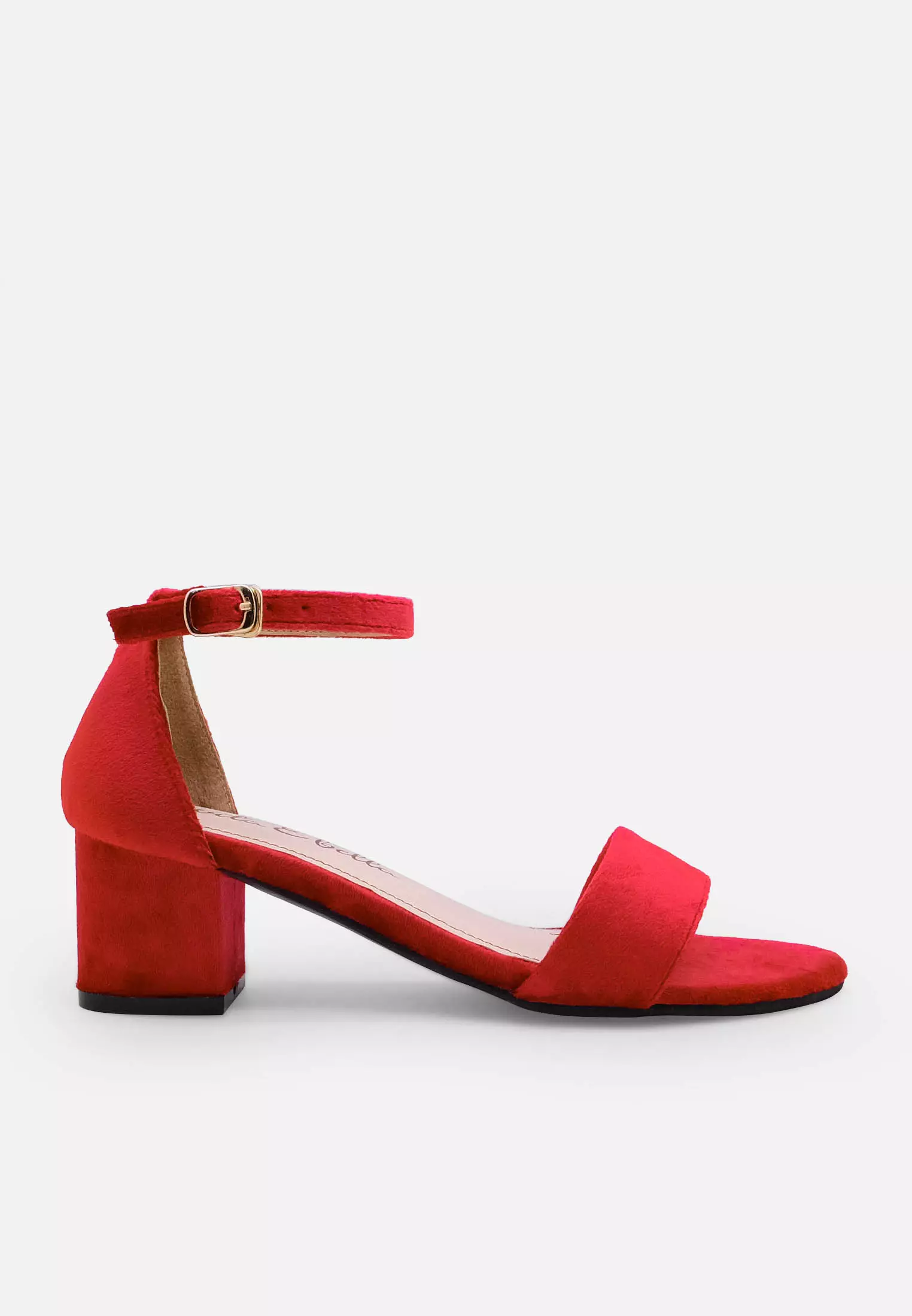 Blanche Ankle Strap Sandal Block Heels Wanita Suede Velvet