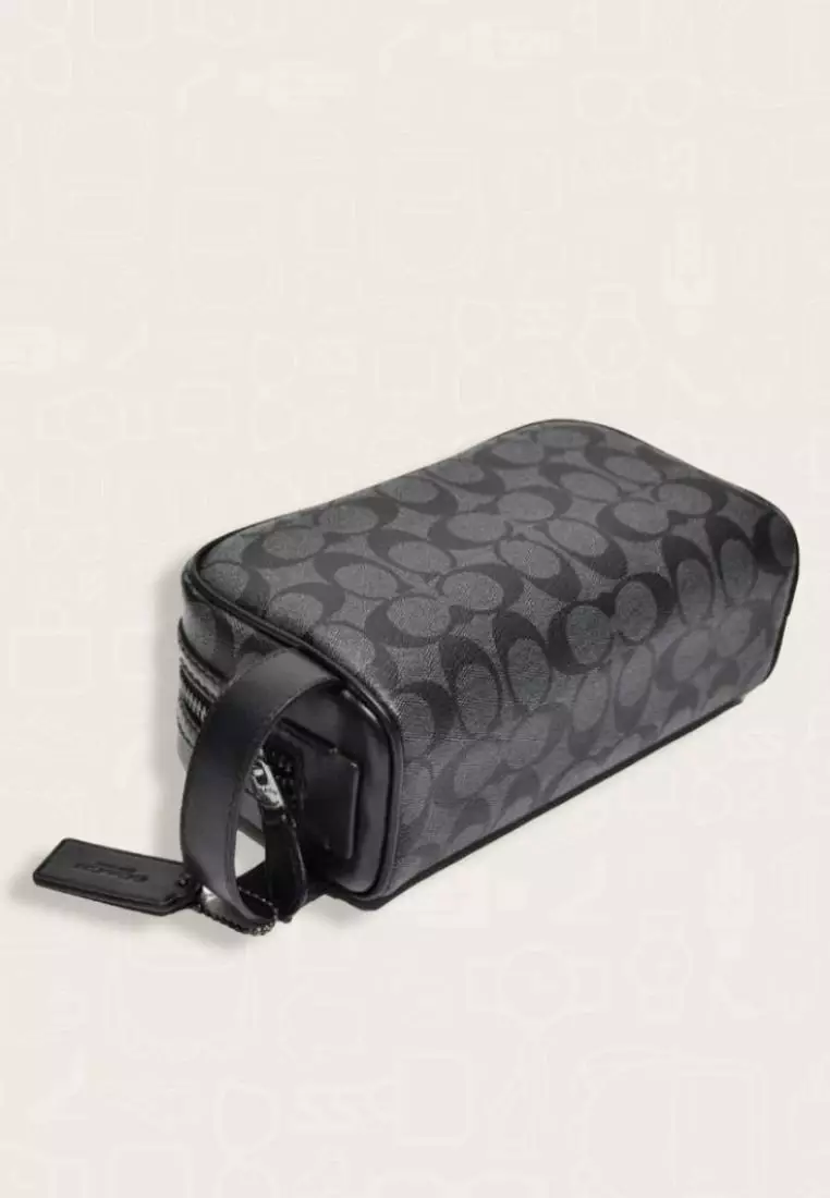 Coach Small Travel Kit In Signature Canvas Charcoal Black