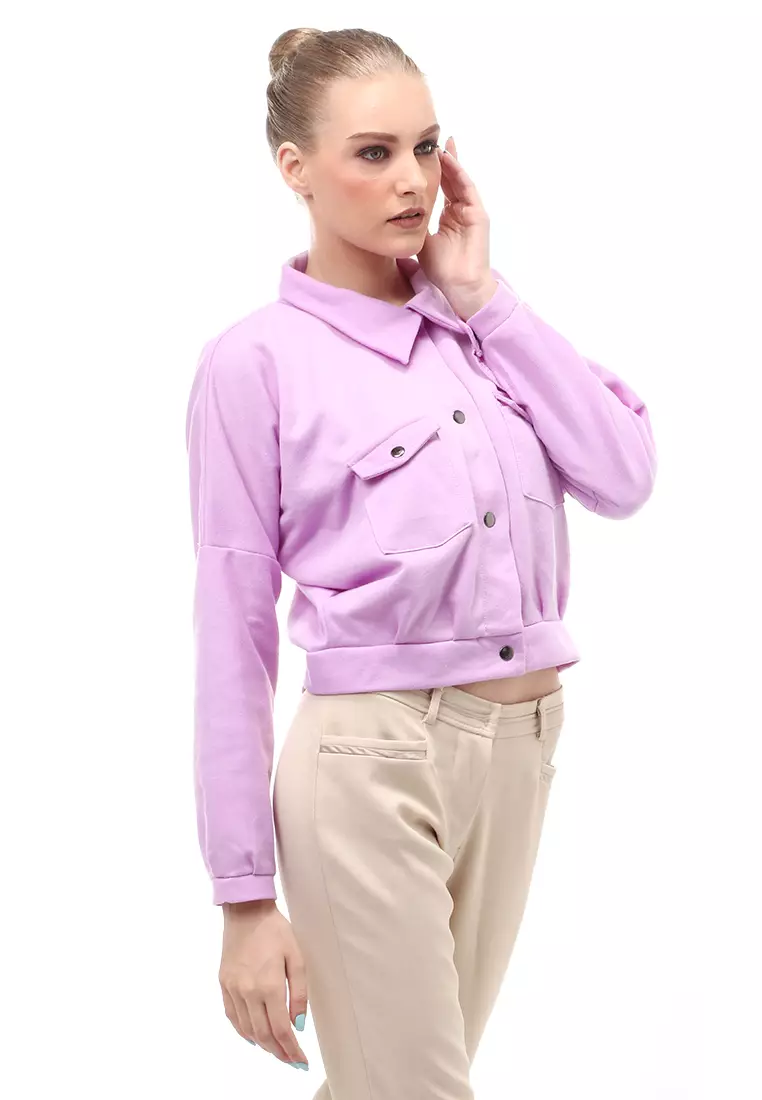 Fadey Jaket Long Sleeves Outerwear Wanita Lengan Balon Regular Fit - Purple