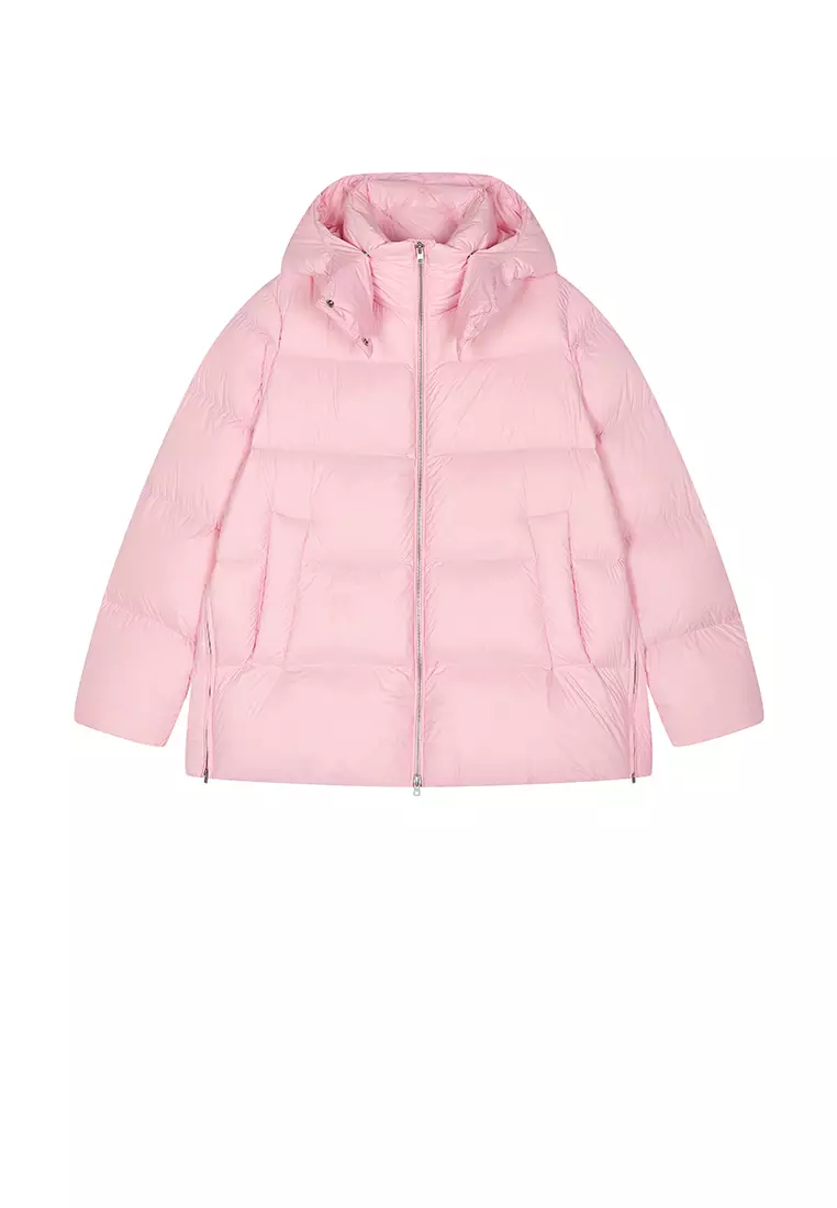 混紡90白鴨絨厚款橫切線A型寬鬆中長款羽絨服