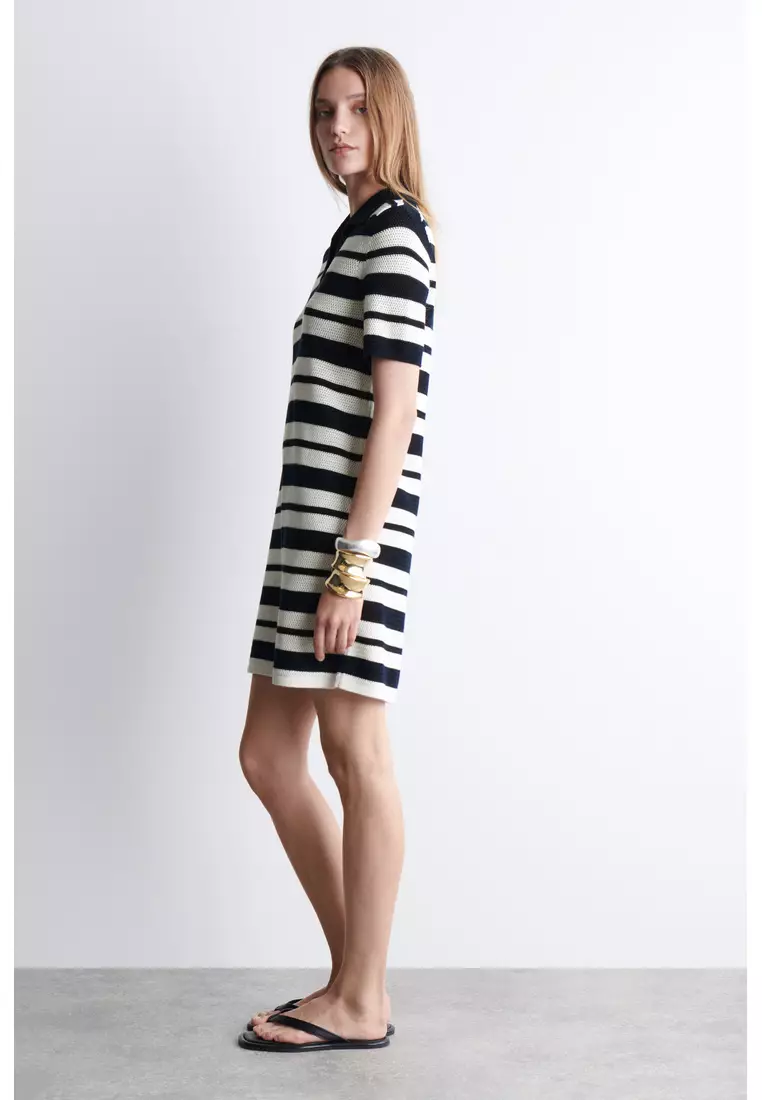 OPEN-KNIT POLO MINI DRESS