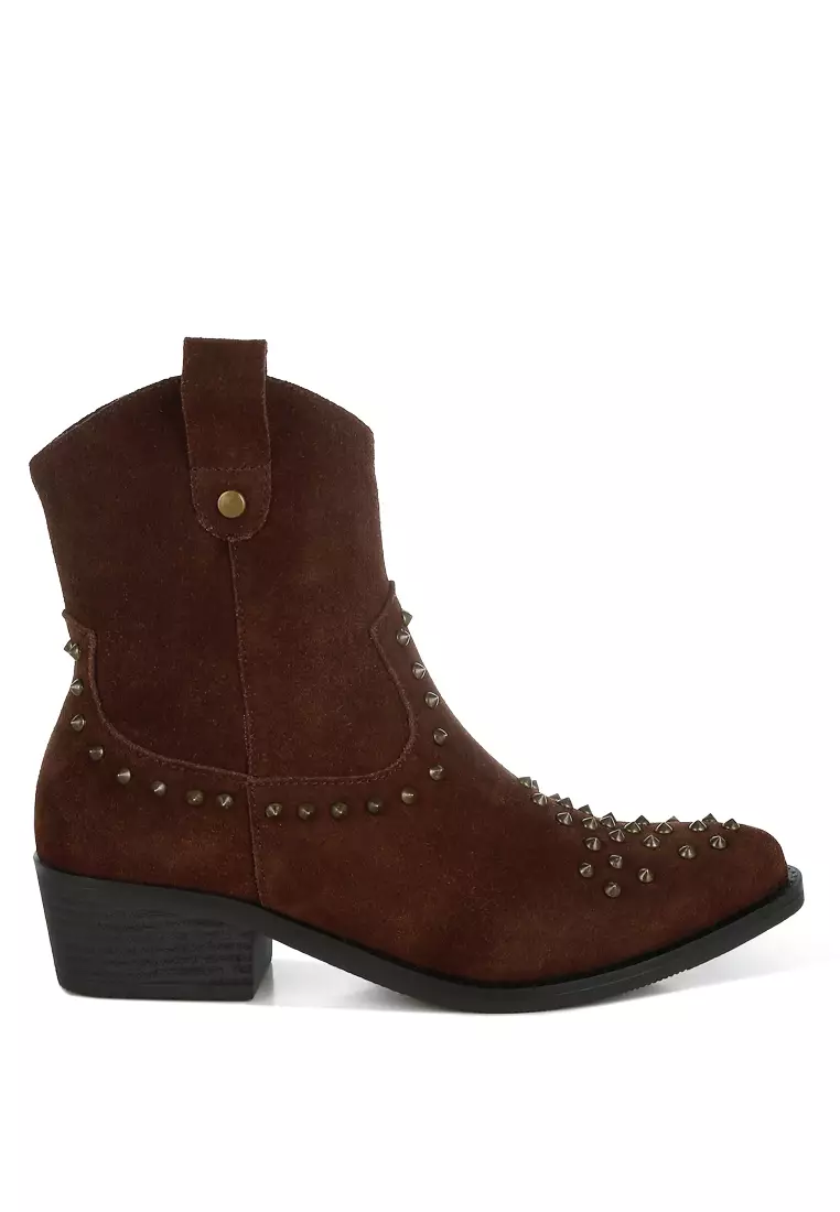 Discount on Rag & CO.  shoes - SKU: Studs Embellished Cowboy Boots in Brown