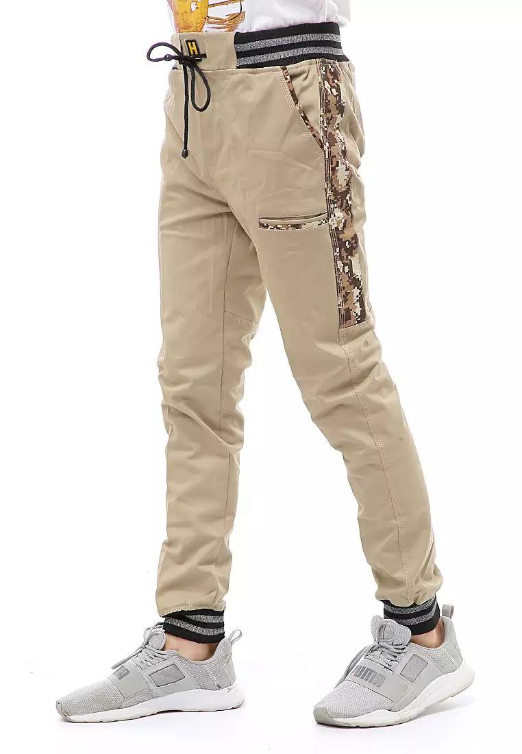Locko Long Pants Celana Jogger Pria List Army Material Cotton Twill ORIGINAL - Cream