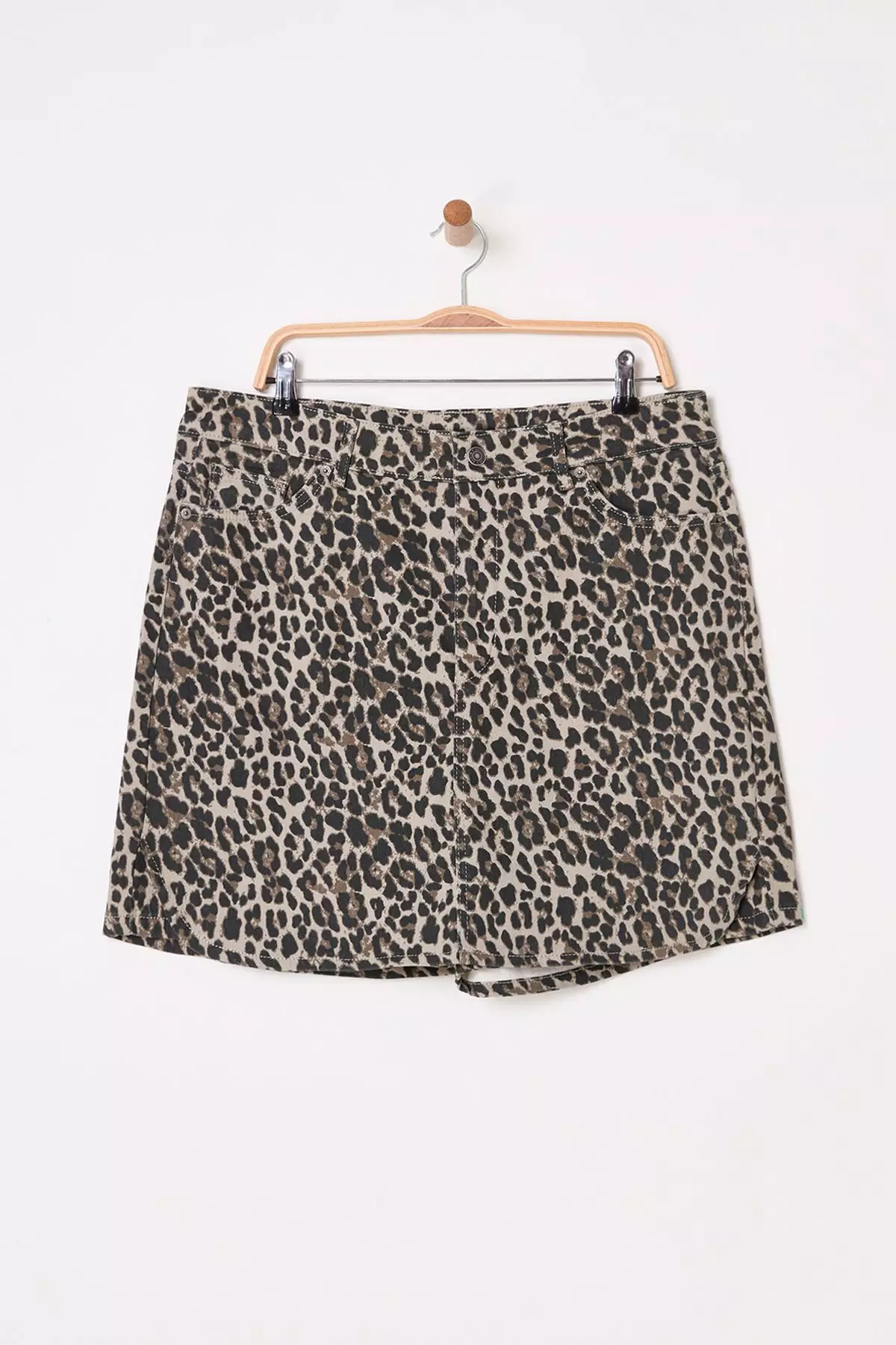 Animal Patterned Plus Size Denim Shorts Skirt