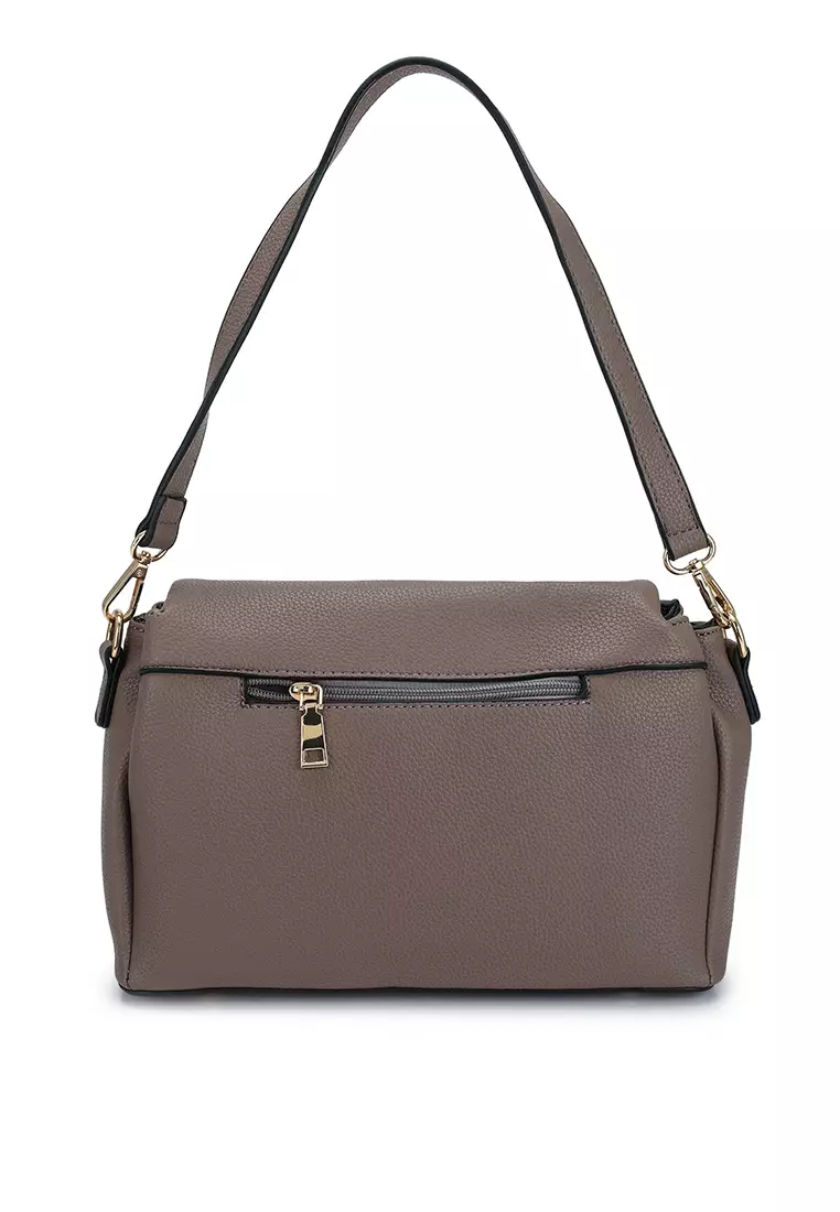 Pebbled Flap Over Convertible Top Handle Bag