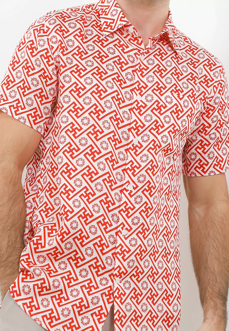 Men Shirt Slimfit S/S Banji Merah