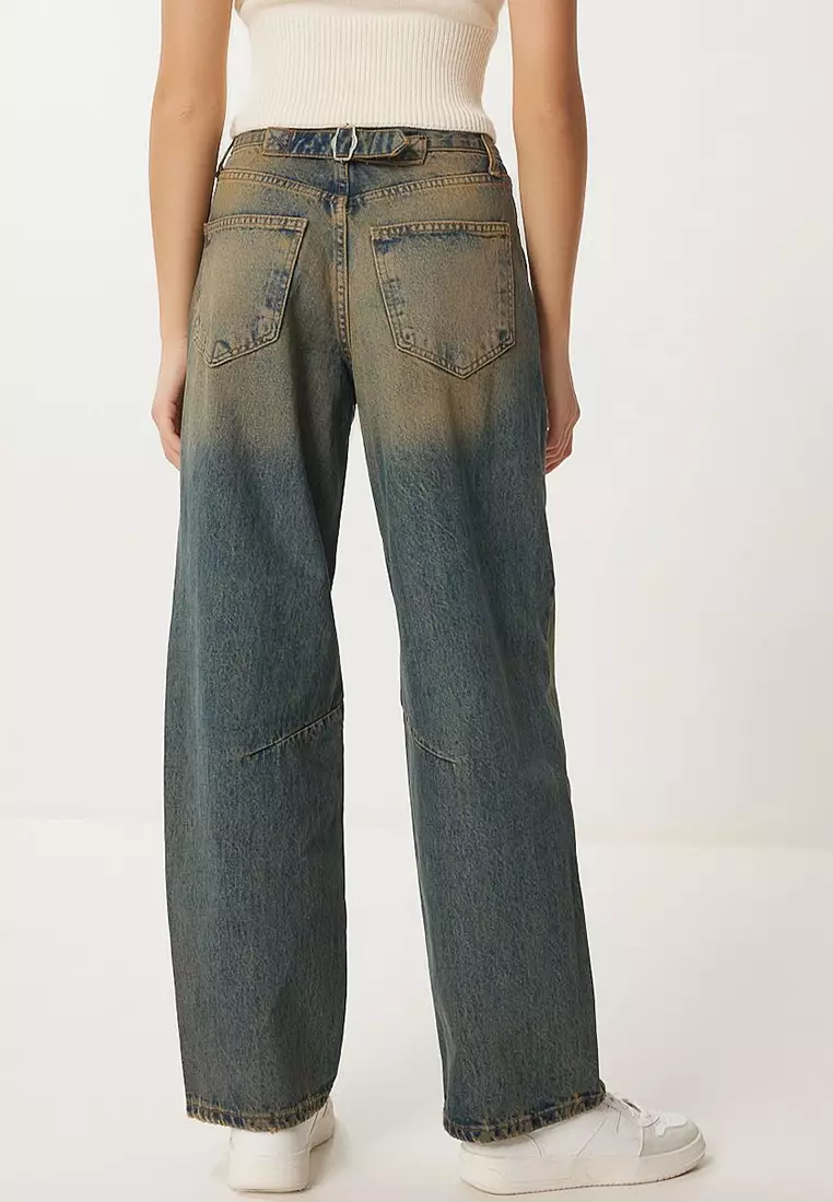 High Waist Faded Effect Baggy Jeans