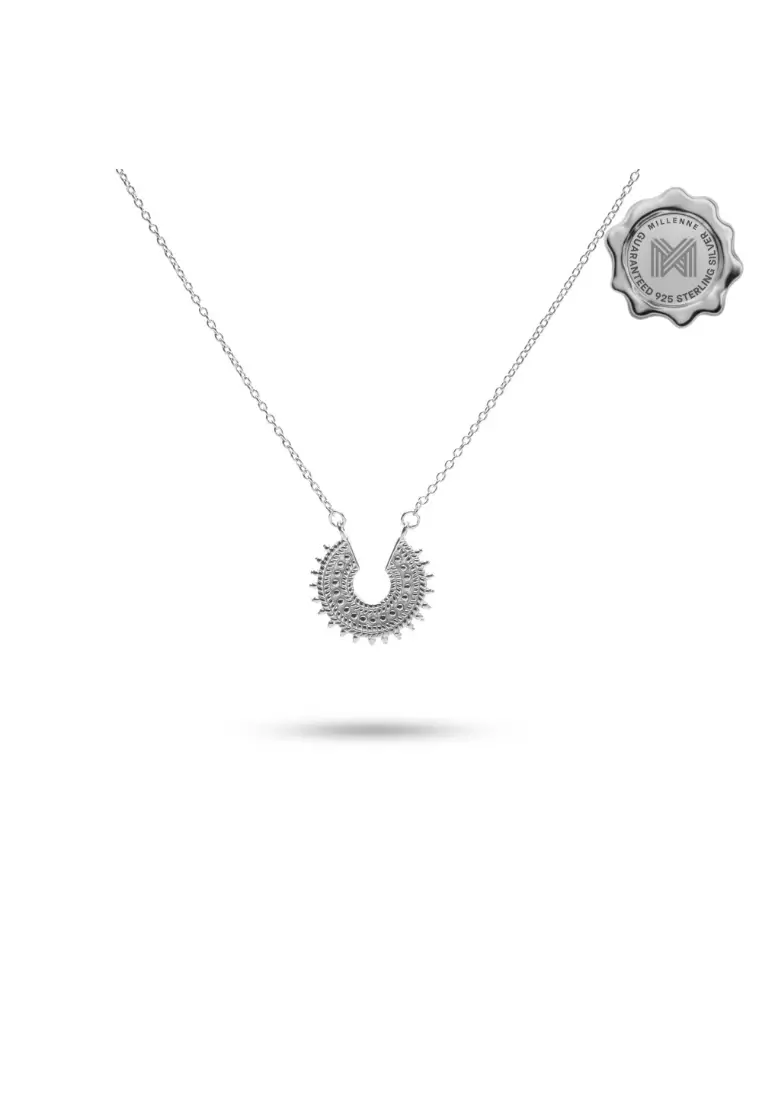 Millennia 2000 Chain with Filigree Ethnic Boho Charm Silver Necklace with 925 Sterling Silver