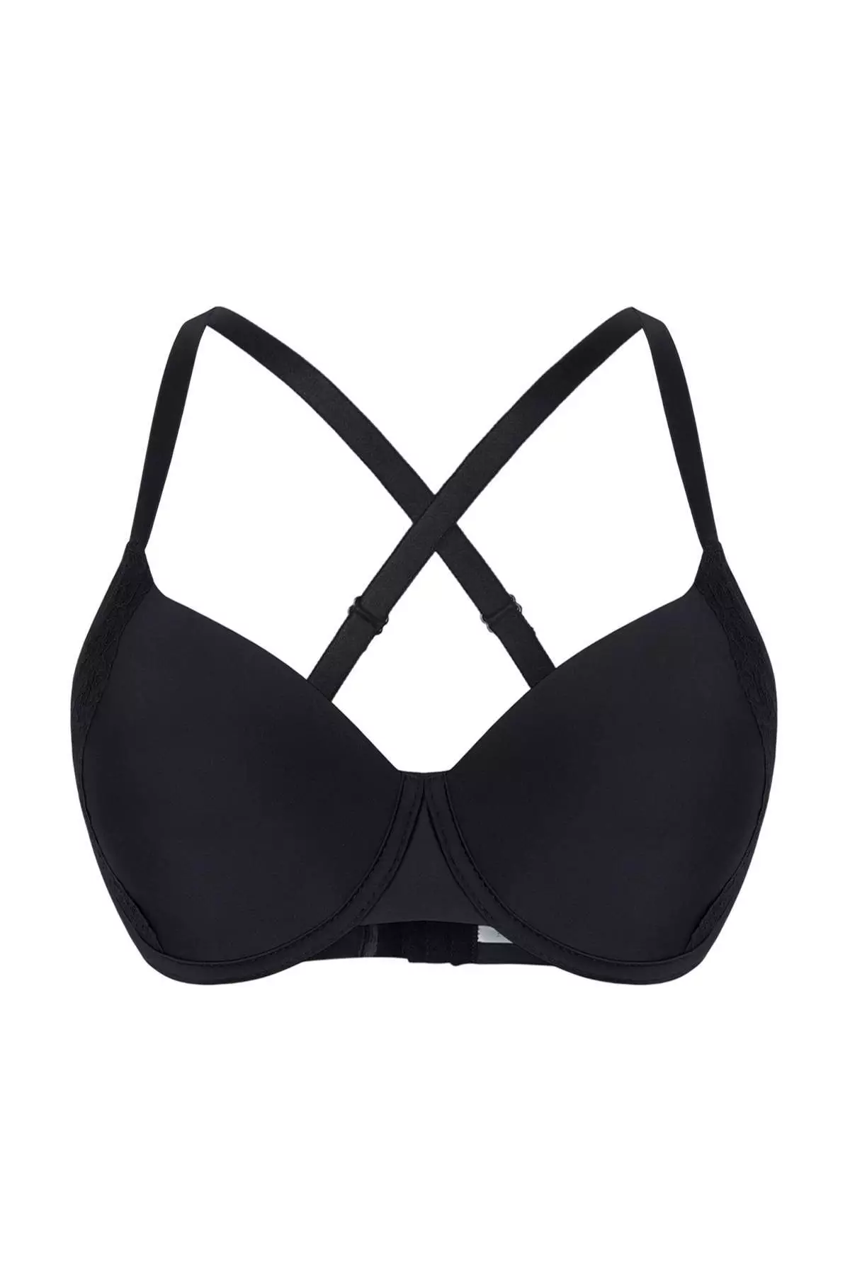Black Lace Detailed Fixed Covered Plus Size Bra Tbbss26Cw00003