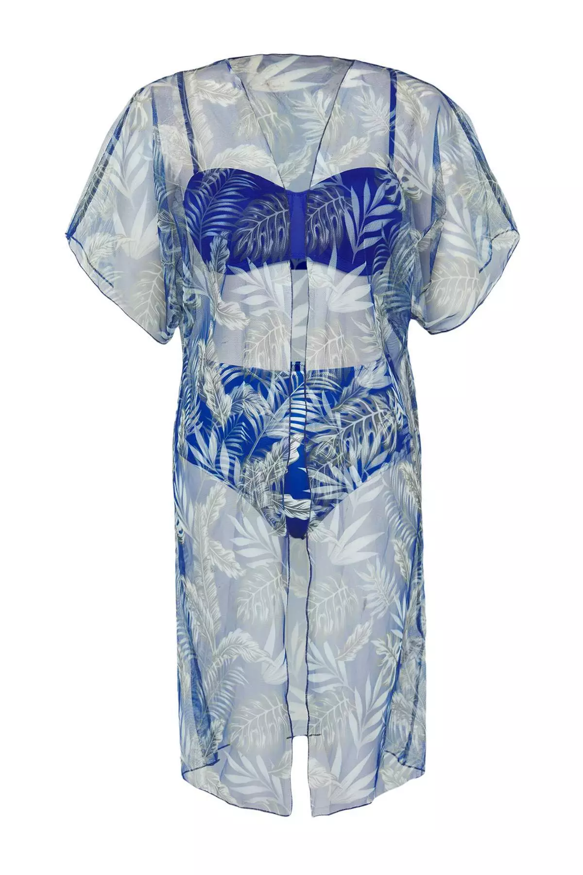 Saks Tropical Pattern Bikini Set & Kimono 3 Piece Beach Wear Set