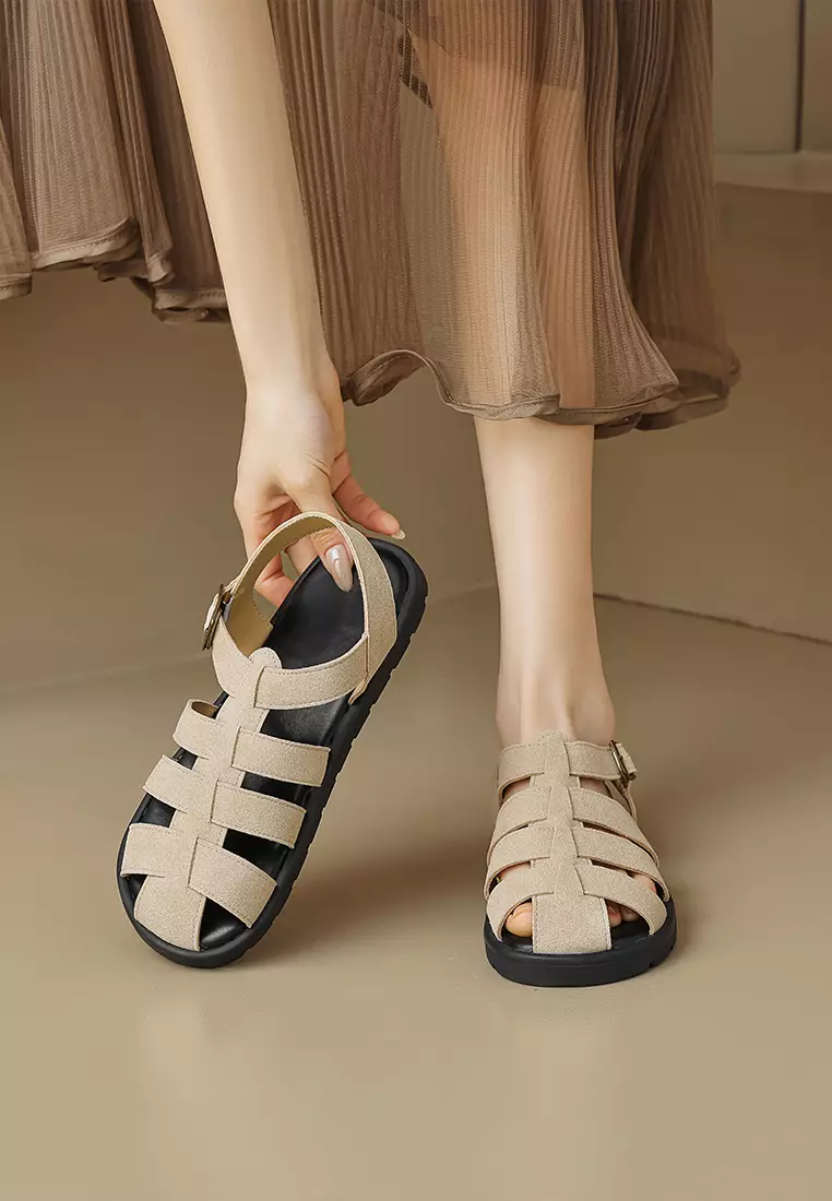Round Toe Microfiber Leather Sandals WW8397-3