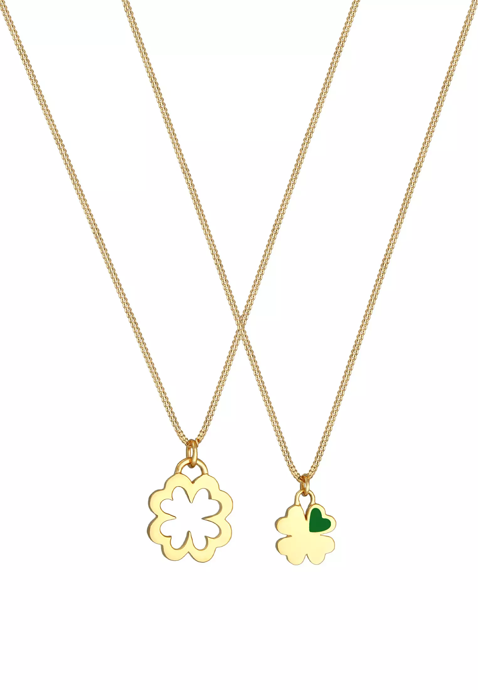 Necklace Mother Child Set Shamrock Pendant Gold Plated