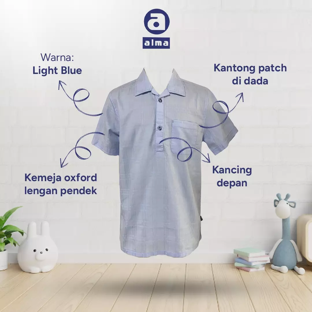 Alma kids Kemeja koko anak blue 2 kancing