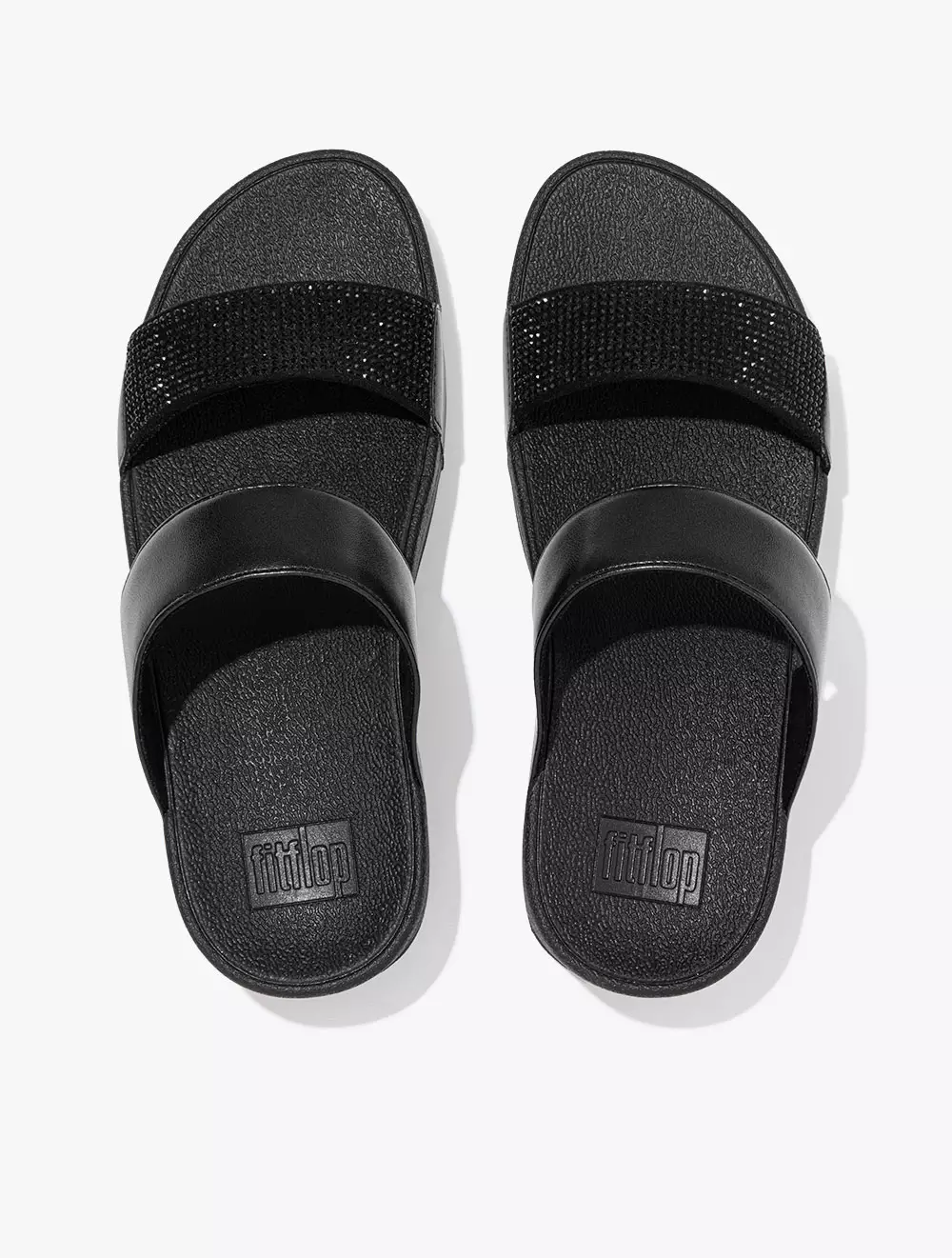 Fitflop Lulu Crystal Embellished Slides Ec4-090 Black - Black