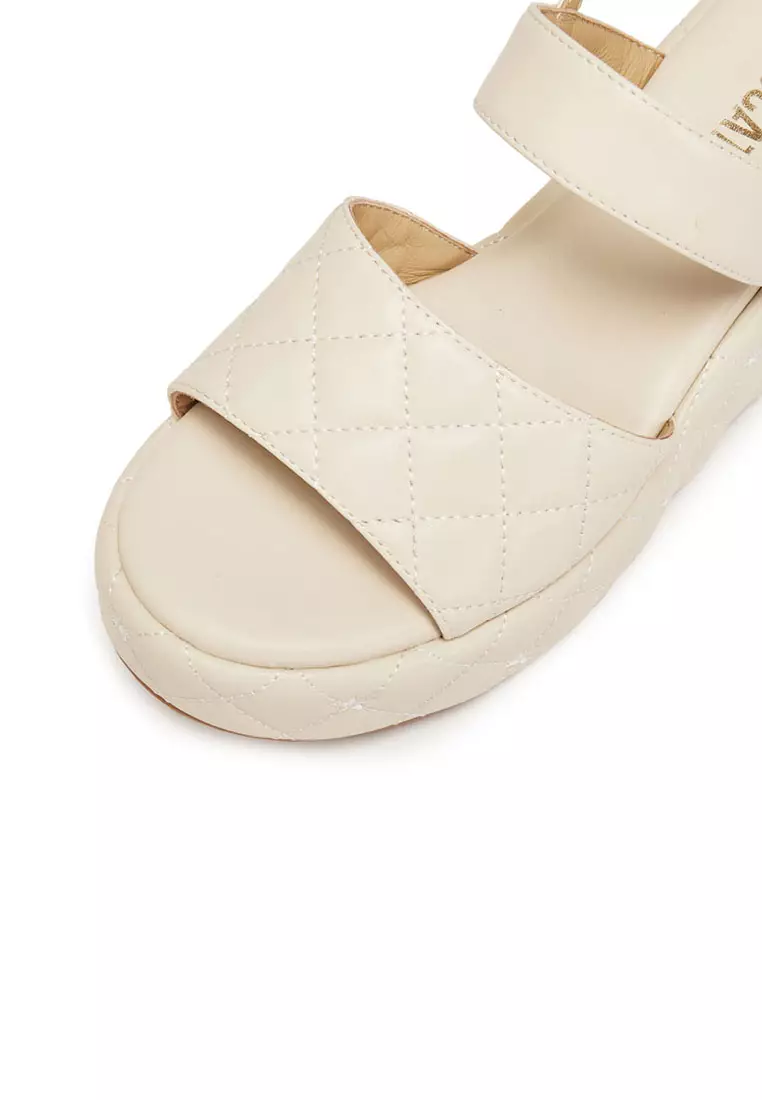Staccato Platforms Leather Wedge Ankle-Strap Sandals - Beige (A609-1-BEI)