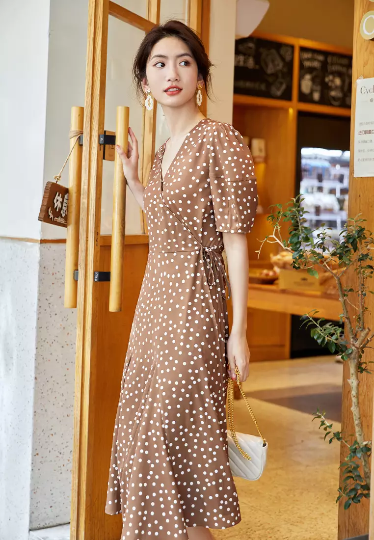 Womens Dresses Orange Polka Dot Wrap Dress Buy Women Polka Dot