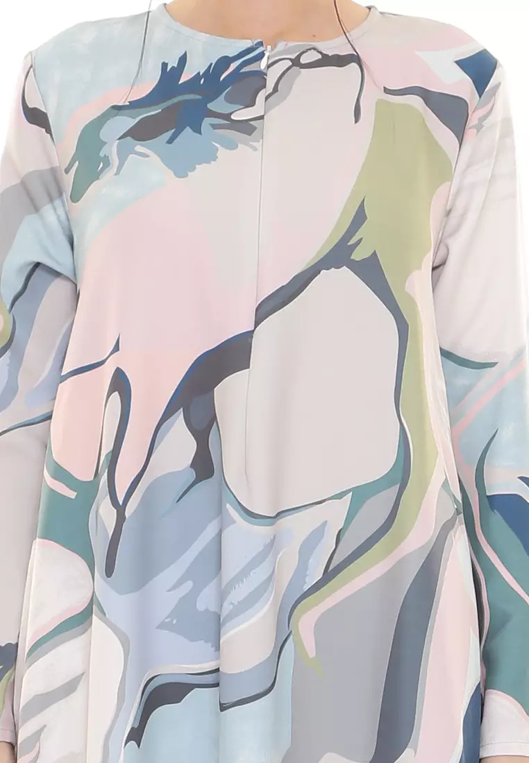 Felicia Printed Dress in Pink Blue