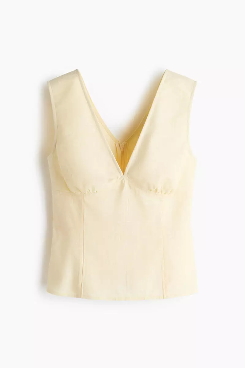Linen-blend tie-back top