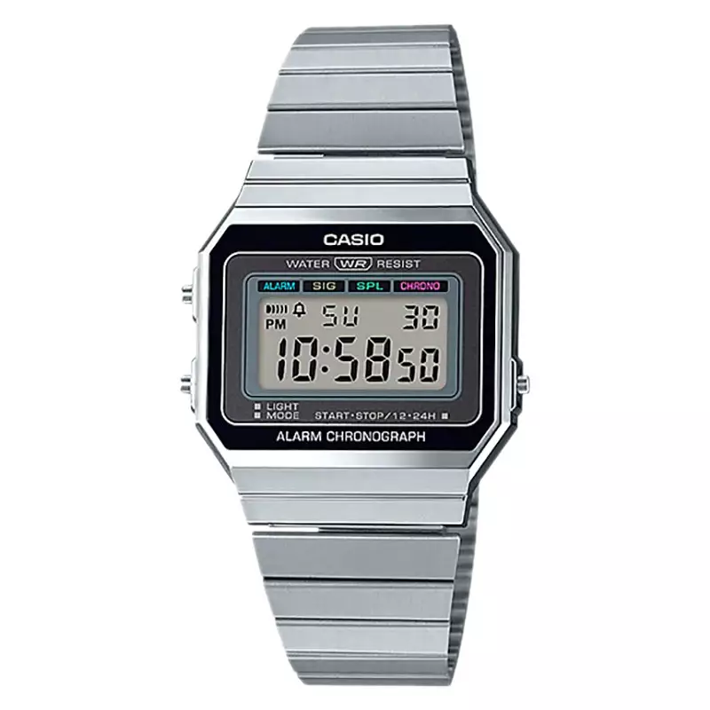 Jam Tangan Wanita Digital Casio Standard A700W-1ADF A700 Vintage Digital Dial Stainless Steel Band