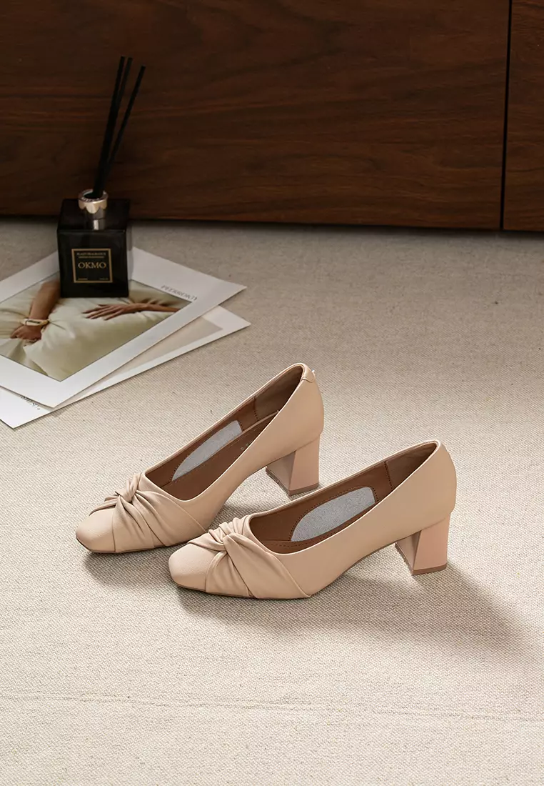 5.5CM Pleated Strap Microfiber Leather Pumps TH568-1