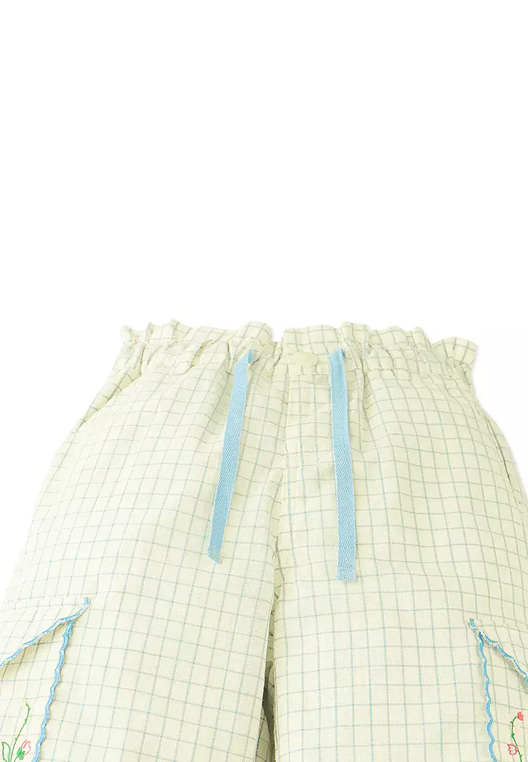 Ariana Cargo Pants with Embroidered Pockets and Paperbag Waist