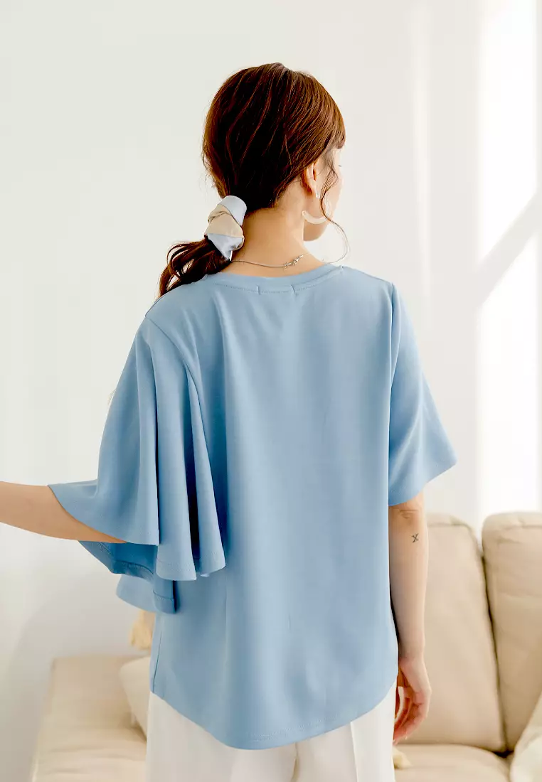 Soft Air Cotton Asymmetrical Dolman Sleeve Top [AB20409]