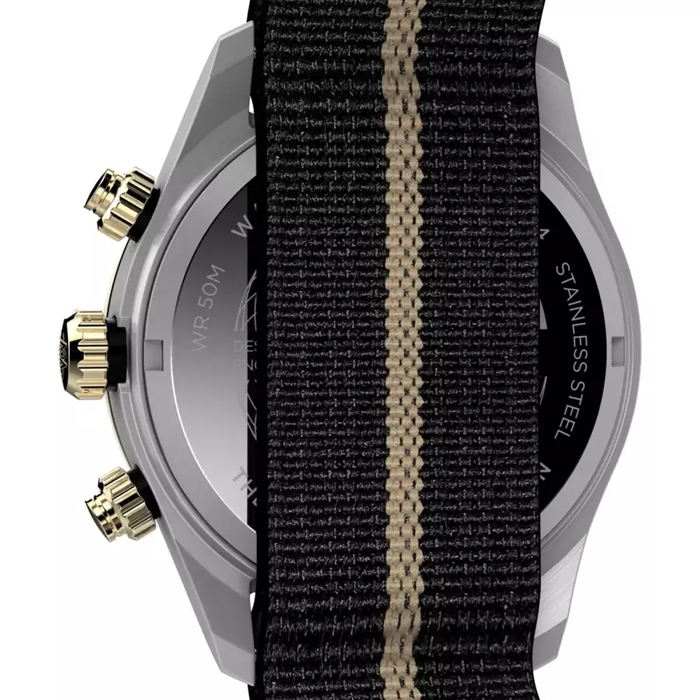 Jam Tangan Pria Timex The Waterbury Heritage Chronograph Black Dial Black Fabric Strap TW2Y35400V5 Original