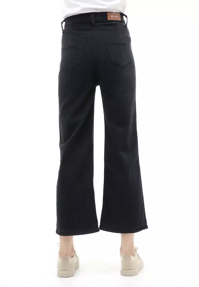 Jourel Celana Panjang Boyfriend Kulot Wanita Korean Style Material Denim ORIGINAL - Black